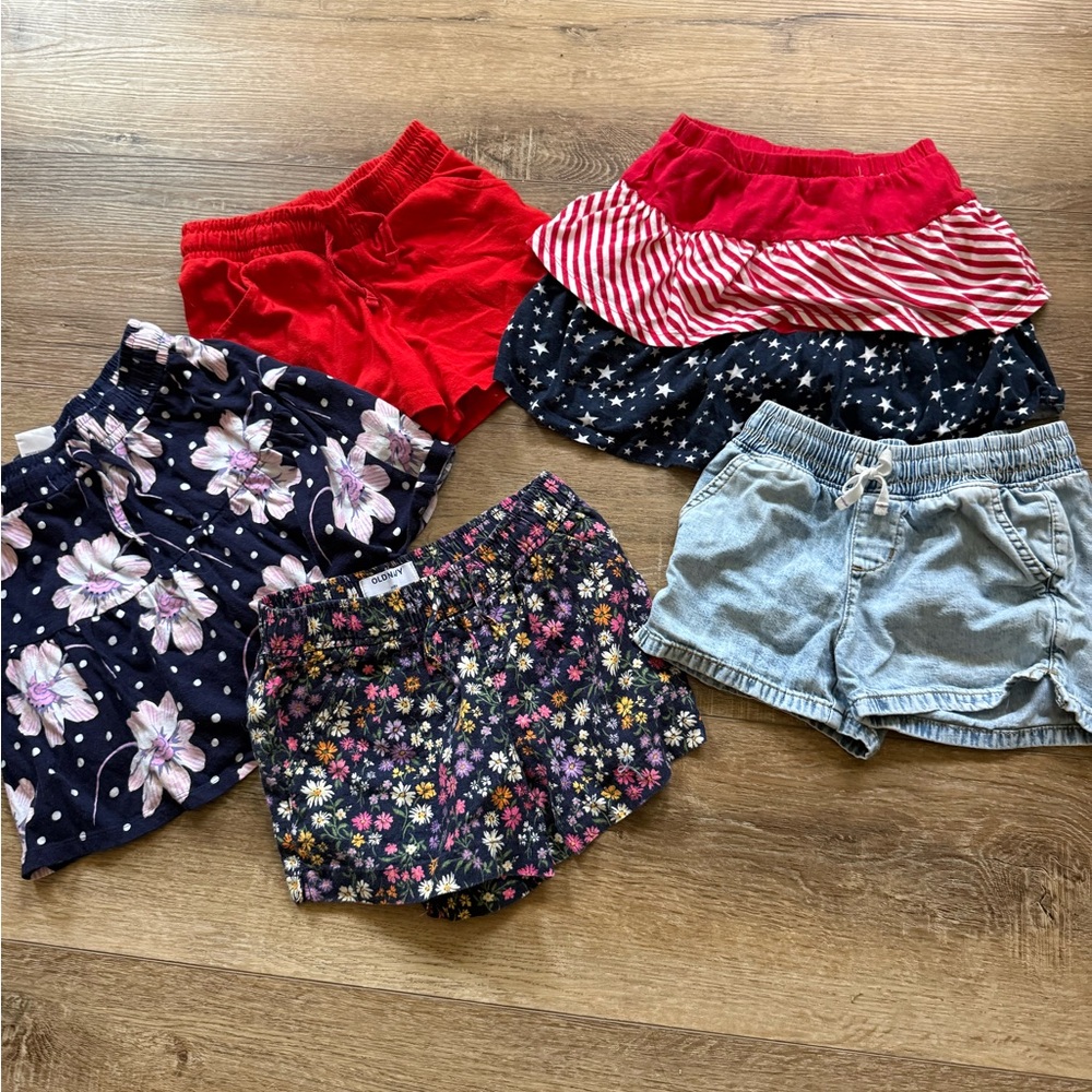 Assorted Girls' Shorts Pack - Red, Navy Floral, Light Blue Denim
